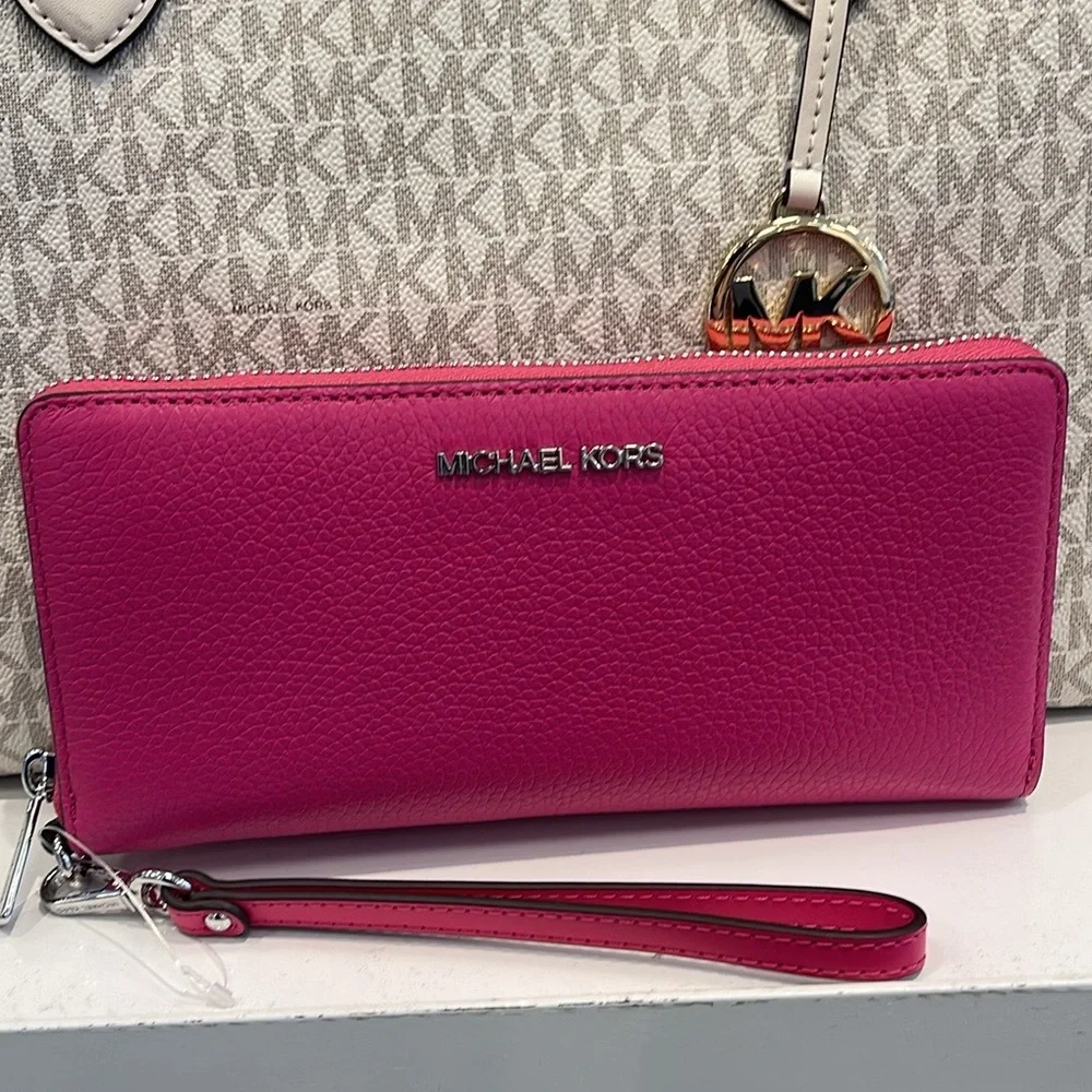 MICHAEL KORS JST Leather Continental Wristlet Phone Case Wallet 
Dragonfruit NWT - Picture 2 of 16